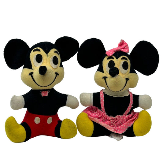 Walt Disney Mickey And Minnie Mouse Plush Stuffed Animal 7" Vintage 70s
