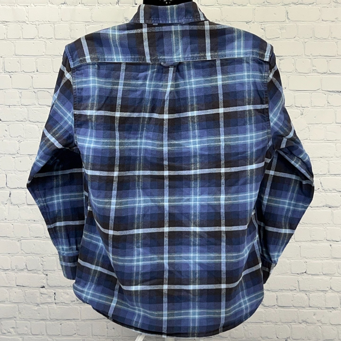 Jachs Mfg Heritage Flannel Button Front Shirt L Large Blue Plaid Pockets Cotton