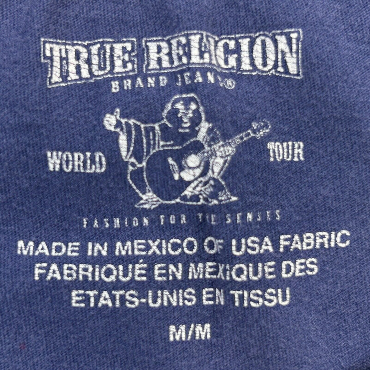 True Religion Trading Co T 恤 中号 洛杉矶 徽标图案 T 恤 男式 蓝色