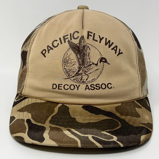 Vintage 80s Pacific Flyway Decoy Trucker Hat Baseball Cap Duck Hunting Beige