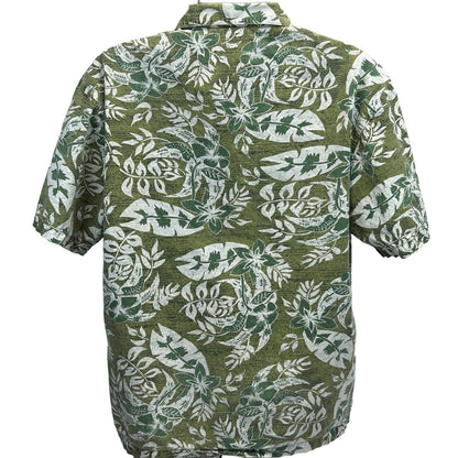 Camisa hawaiana vintage de los años 90 con botones grandes en el frente, estilo campamento, para hombre, color verde, fabricada en EE. UU.