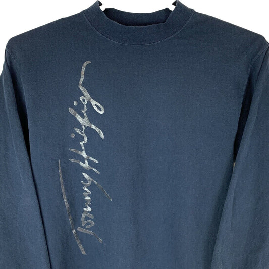 Tommy Hilfiger 复古 T 恤 中号 90 年代长袖 拼出美国风 男式 蓝色