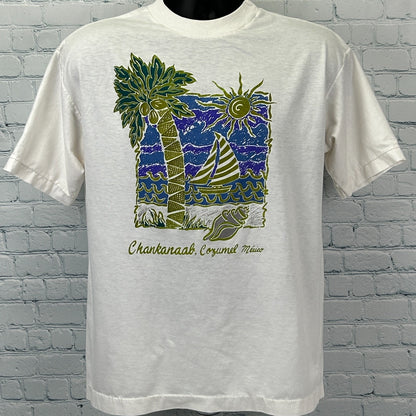 Vintage 80s Chankanaab Cozumel Mexico T Shirt Travel Tourist Tee White M Medium