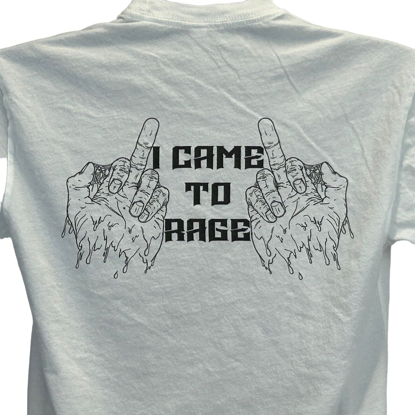 RMT I Came To Rage Camiseta con gráfico pequeño de dedo medio grosero para hombre blanco