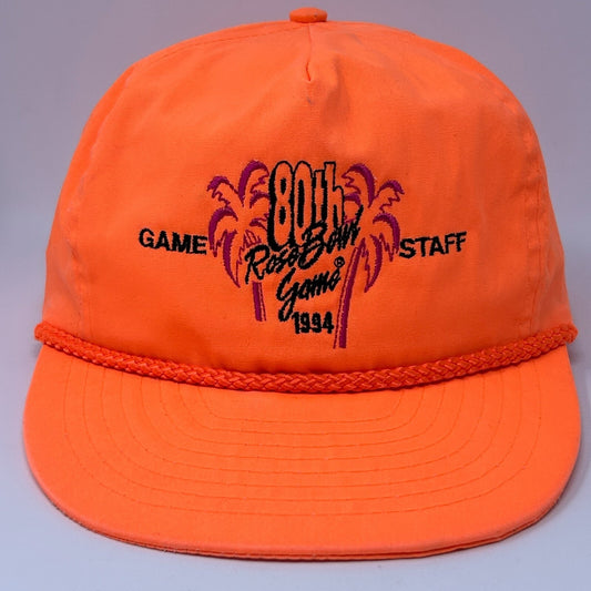 Vintage 90s 1994 Rose Bowl Game Staff Hat Baseball Cap Orange Wisconsin Badgers - Neon Vintage
