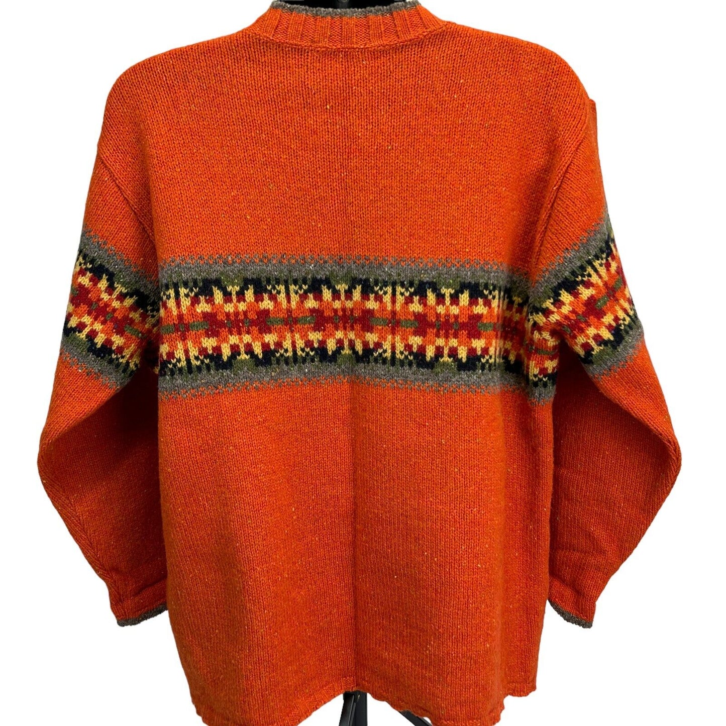 Eddie Bauer Vintage 90s Wool Blend Sweater Large V Neck Made In USA Mens Orange