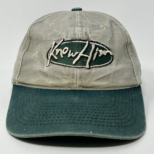 Vintage 90s Know Him Hat Baseball Cap God Jesus Christ Christian Strapback Beige - Neon Vintage