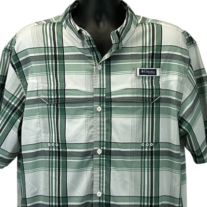 Columbia PFG Super Low Drag Button Front Shirt Fishing SS Plaid Green XL X-Large