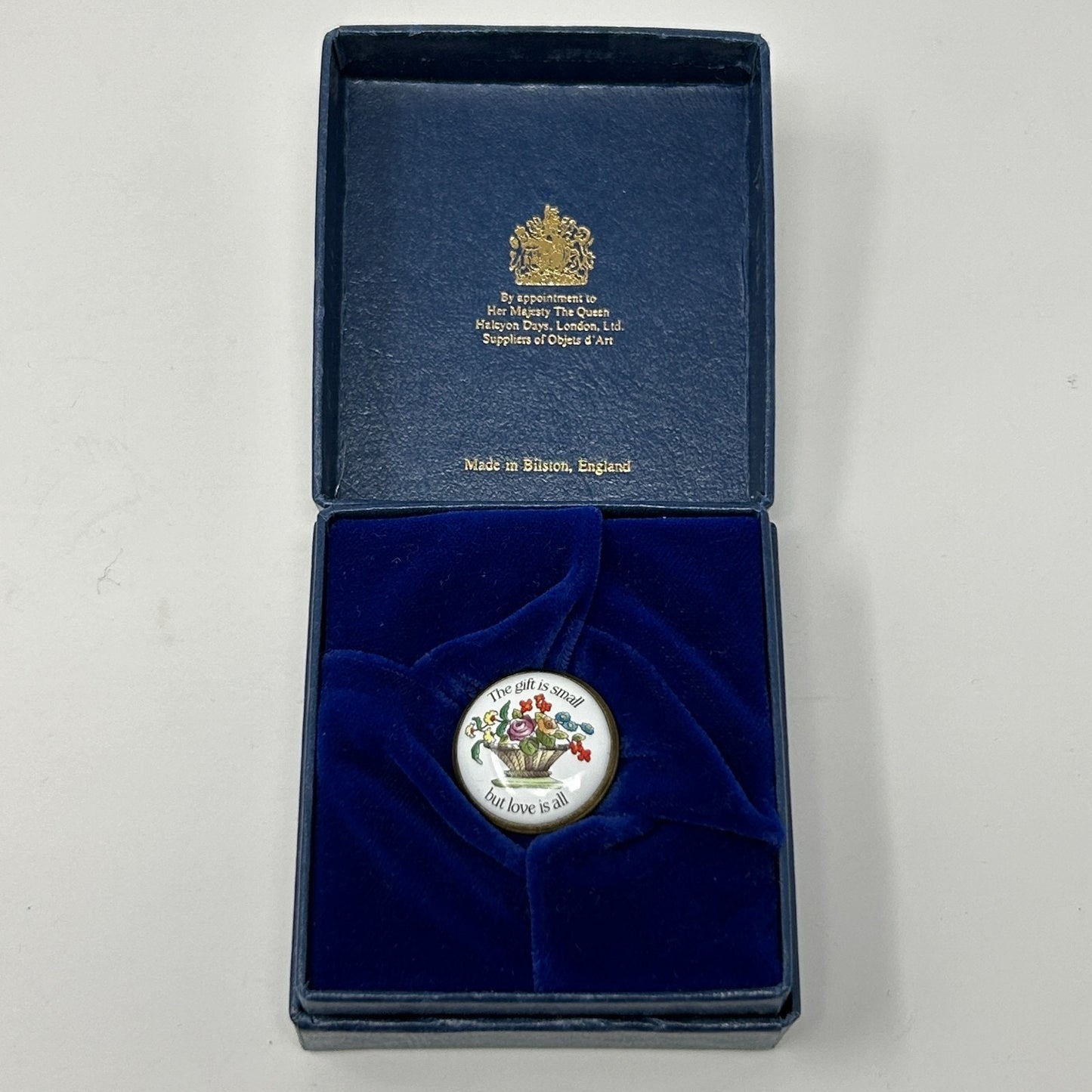 Vintage Halcyon Days Enamel Screw Top Jar "The Gift Is Small" Bilston England