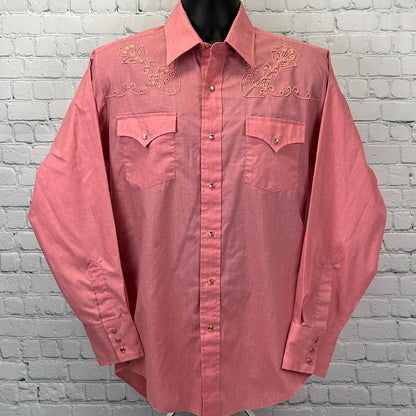 Vintage 70s Champion Westerns Pearl Snap Button Front Shirt Cowboy Pink M Medium