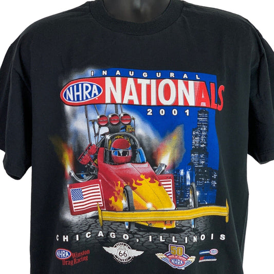 2001 NHRA Nacionales Vintage Y2Ks Camiseta Chicago Illinois Drag Racing Camiseta Grande