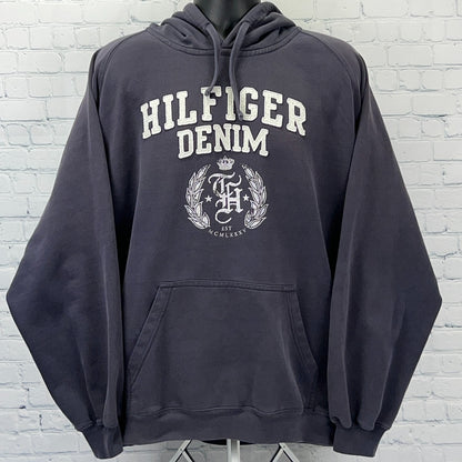 Tommy Hilfiger Denim Hoodie Hooded Sweatshirt Streetwear Gray Unisex 2XL XXL