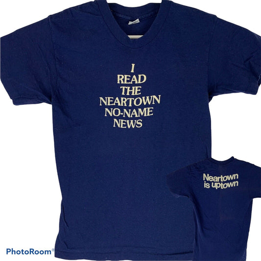 Vintage Neartown No Name News T Shirt X-Small 70s Montrose Newspaper Mens Blue