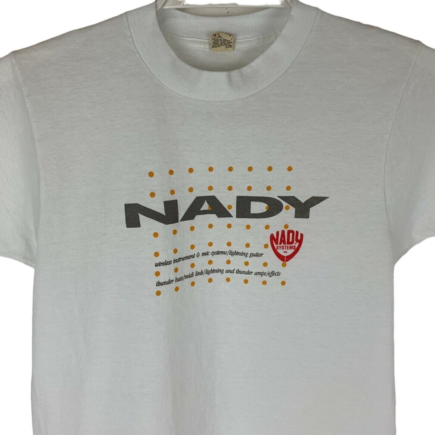 Camiseta vintage NADY Systems con amplificador de bajo y micrófono, años 80, para hombre, color blanco