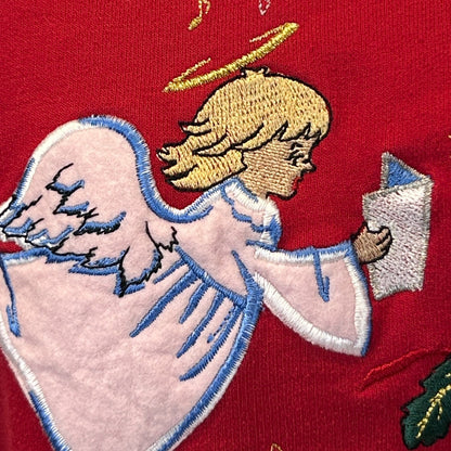 Vintage 90s Silent Night Cute Christmas Sweater Sweatshirt Red Womens M Medium