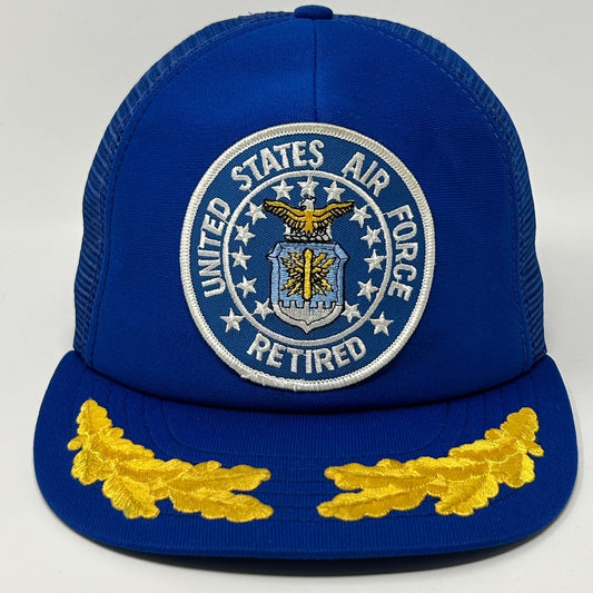 Vintage US Air Force Retired Trucker Hat Baseball Cap Blue USAF Scrambled Eggs