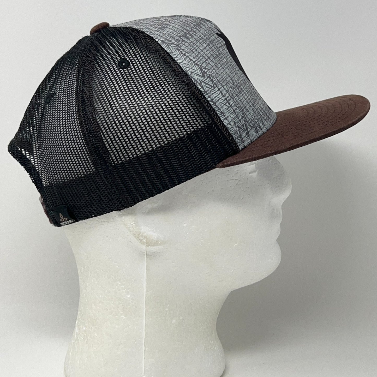 Lone Wolf Trucker Hat Baseball Cap Prana 5 Panel A-Frame Mesh Snapback Gray