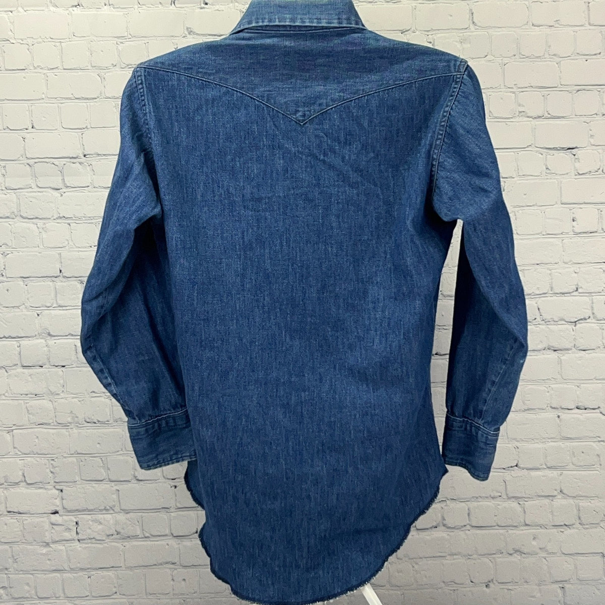 Vintage Wrangler Harley Davidson Denim Western Shirt M Medium USA Pearl Snap