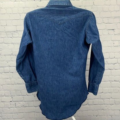 Vintage Wrangler Harley Davidson Denim Western Shirt M Medium USA Pearl Snap