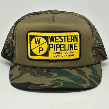 Gorra de béisbol estilo camionero Western Pipeline, estilo vintage de los años 80, con diseño de camuflaje verde y cierre tipo snapback