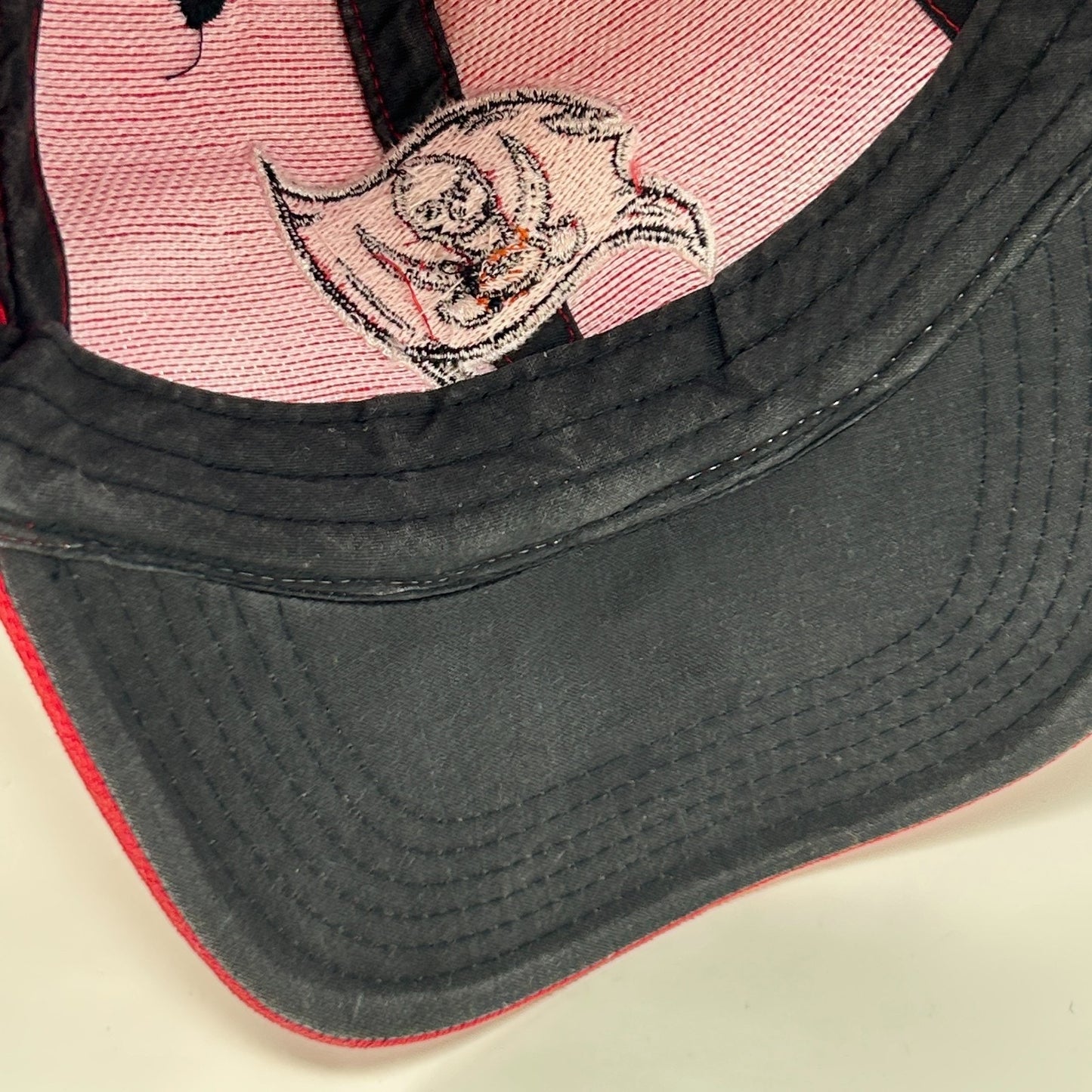 Vintage 90s Tampa Bay Buccaneers Hat Cap Red Bleach Spotted Tie Dye Strapback