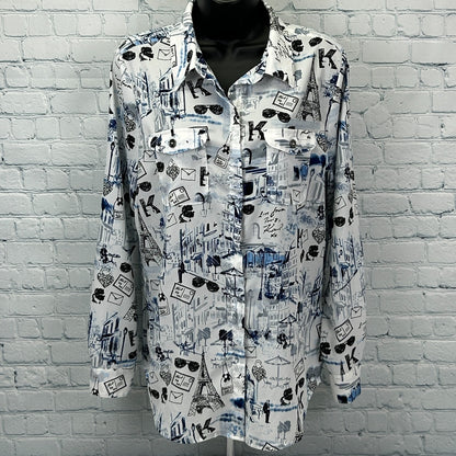 Karl Lagerfeld Paris Button Front Shirt Roll Tab White France Womens M Medium