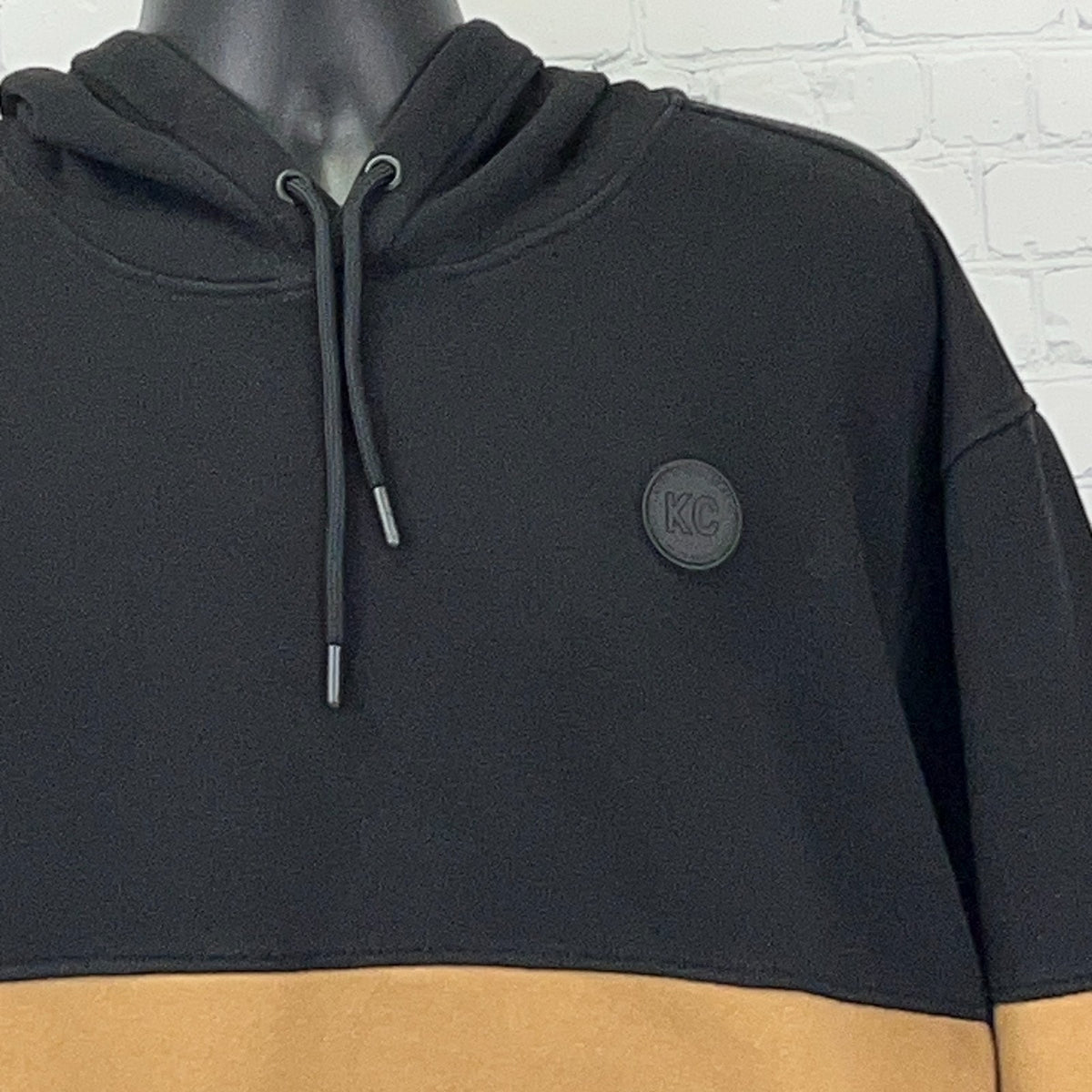 Kenneth Cole New York Mens 3X XXXL Hoodie Black Tan Colorblock Hooded Sweatshirt
