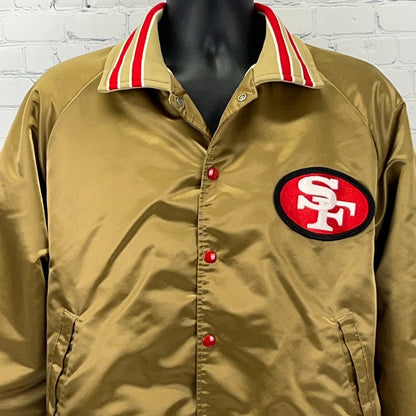Vintage 80s San Francisco 49ers Satin Bomber Jacket L Large Gold Stahl-Urban NFL