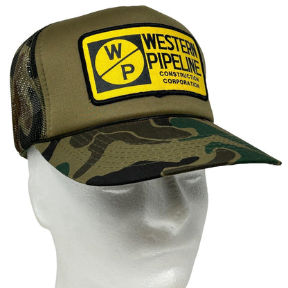 Western Pipeline Trucker Hat Vintage 80s Green Camouflage Snapback Baseball Cap