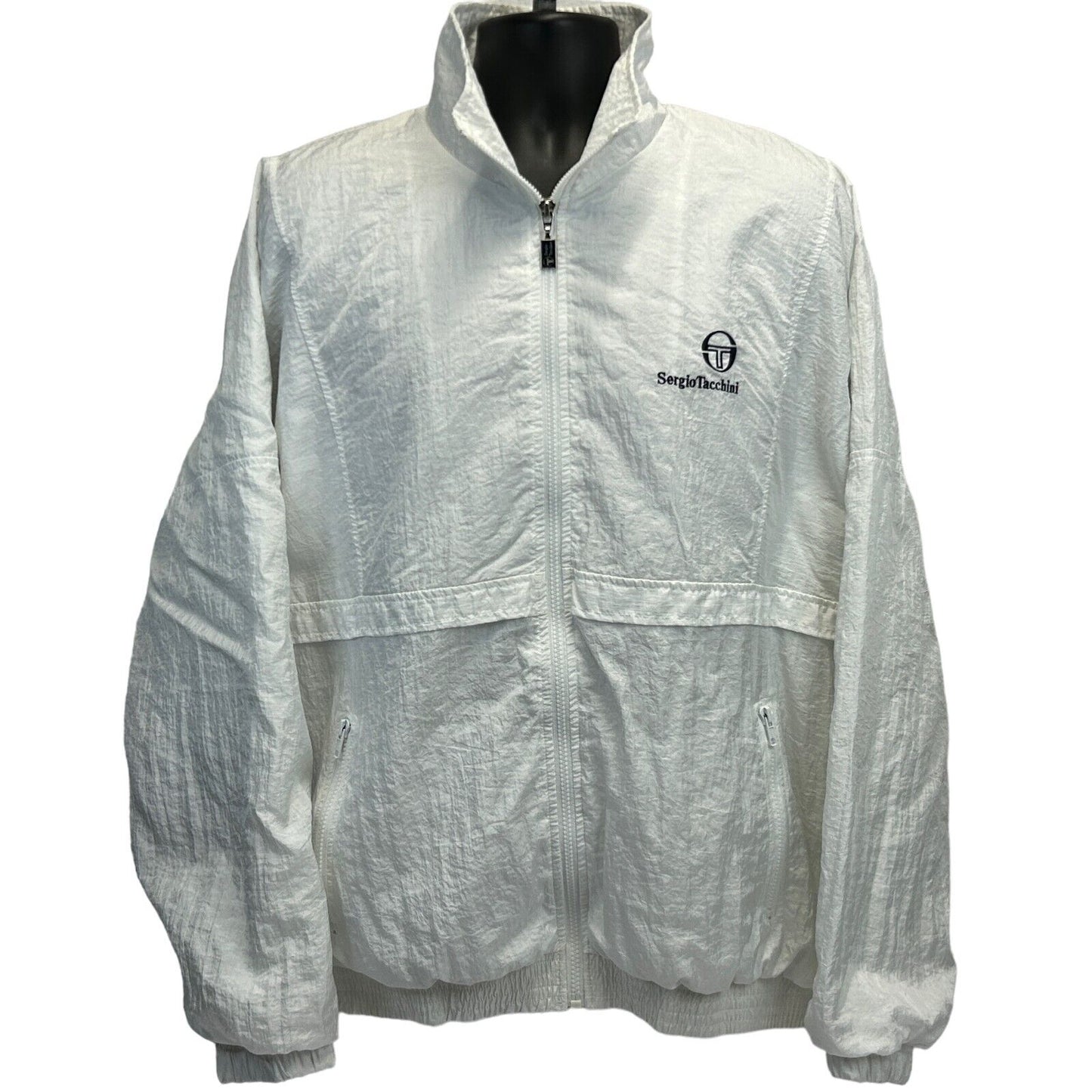 Sergio Tacchini Vintage 90s Track Jacket 2XL XXL Logo Full Zip Windbreaker White