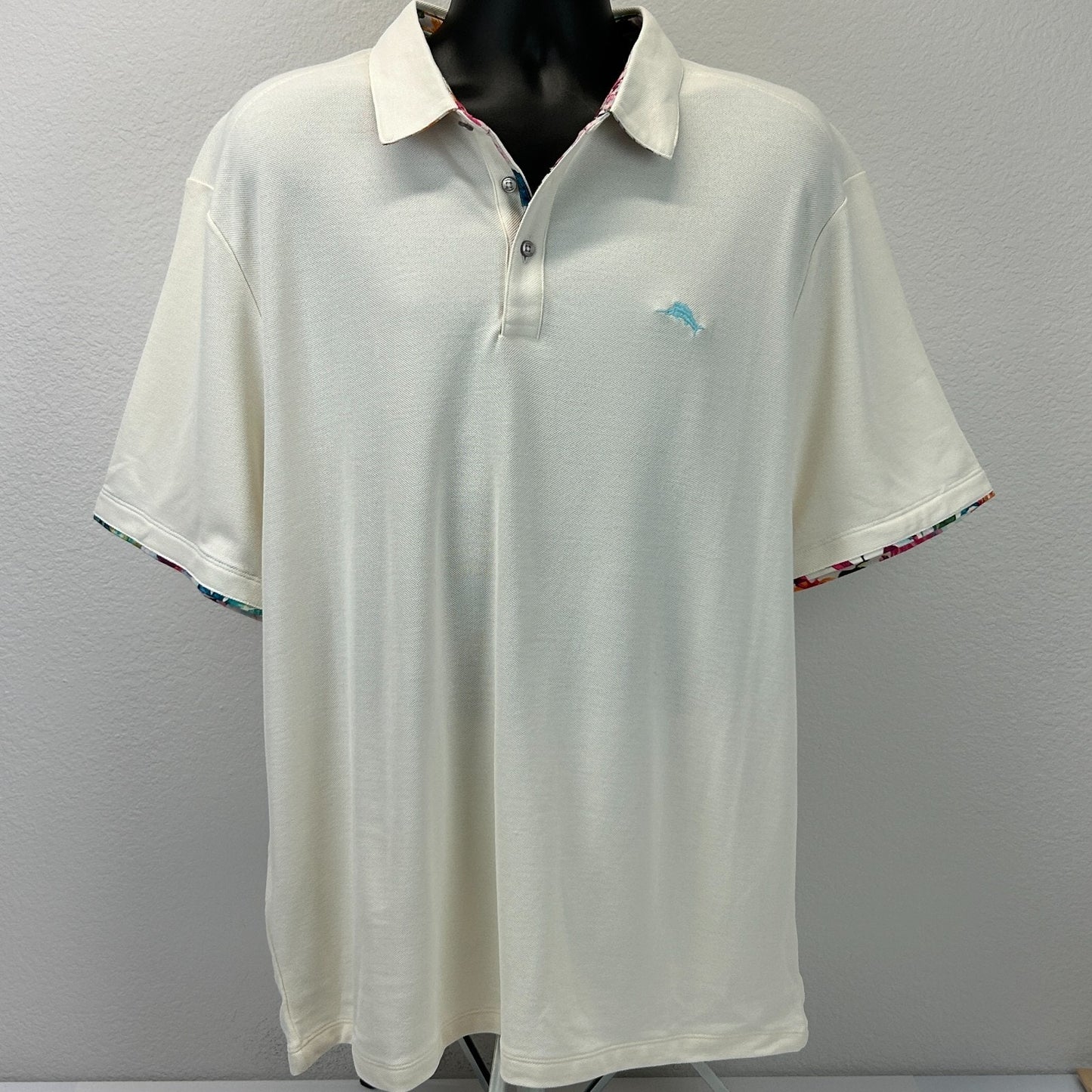 Tommy Bahama Five O'Clock IslandZone Polo Shirt Short Sleeve Ivory Mens 2XL XXL