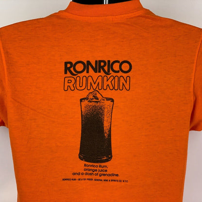 Ronrico Rumkin Rum Vintage 80s T Shirt Small Alcoholic Beverage Mens Orange