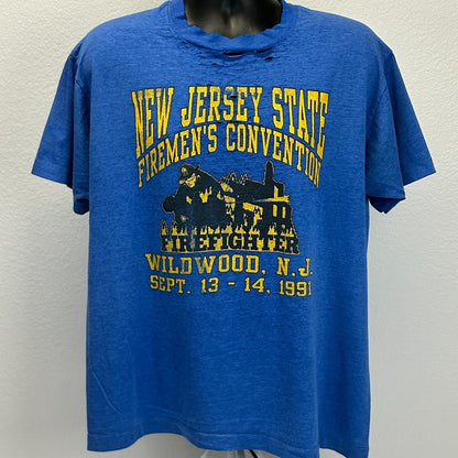 Vintage Distressed New Jersey Firemens Convention T Shirt Mens X-Large 90s Blue