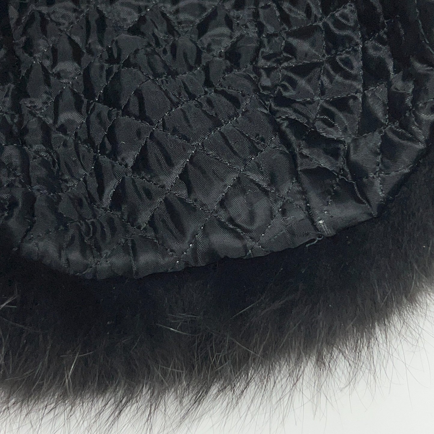 Leather and Fur Mongolian Cossack Roller Hat 59cm Black Brown Quilted Vintage