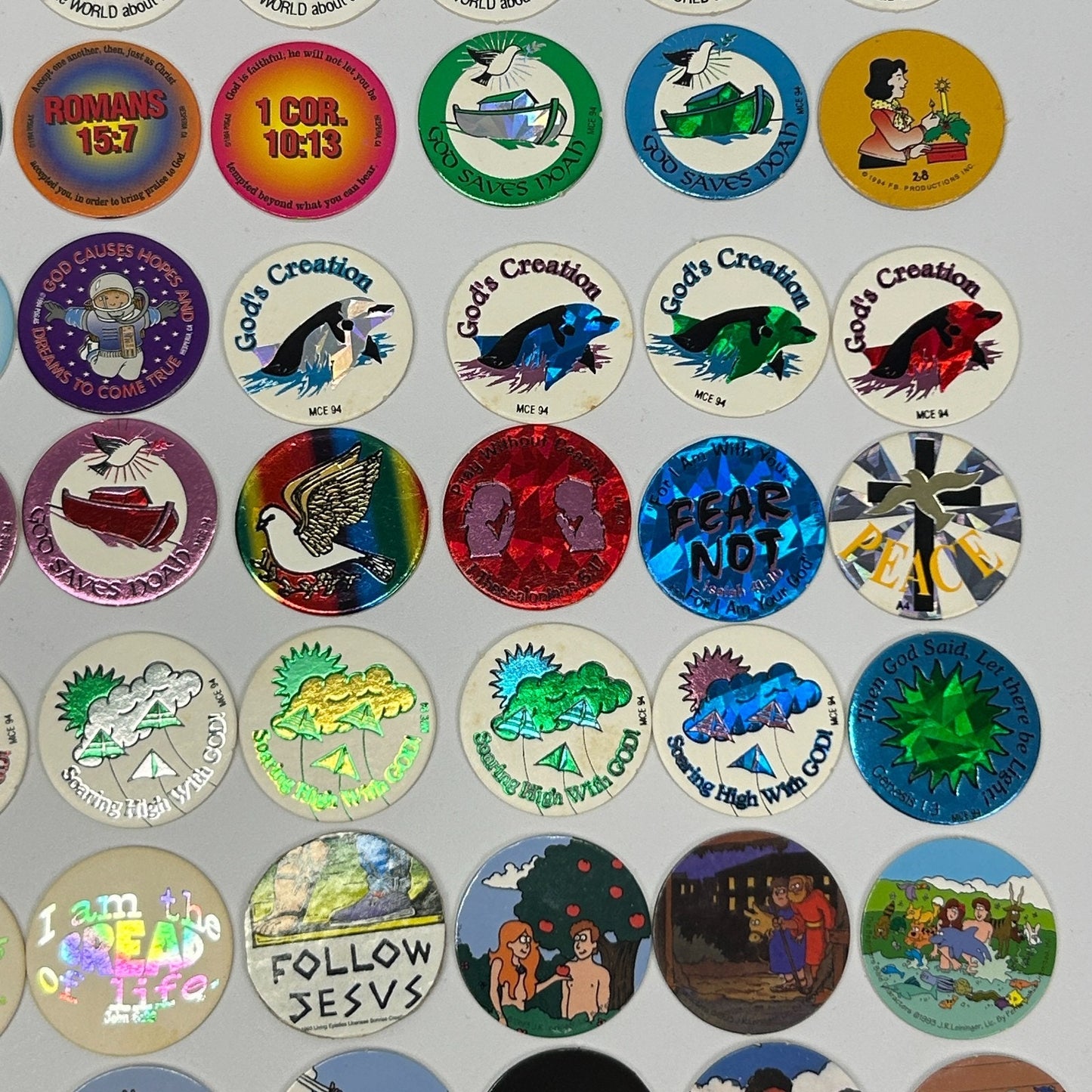 Vintage 90s Lot of 163 Christian Milk Caps Pieces Pogs Slammers Mats Jesus Bible
