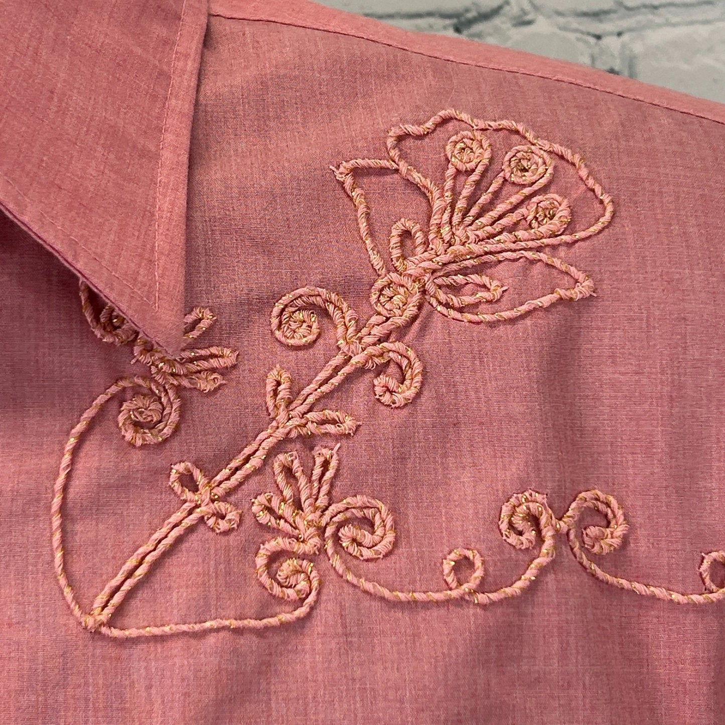 Vintage 70s Champion Westerns Pearl Snap Button Front Shirt Cowboy Pink M Medium