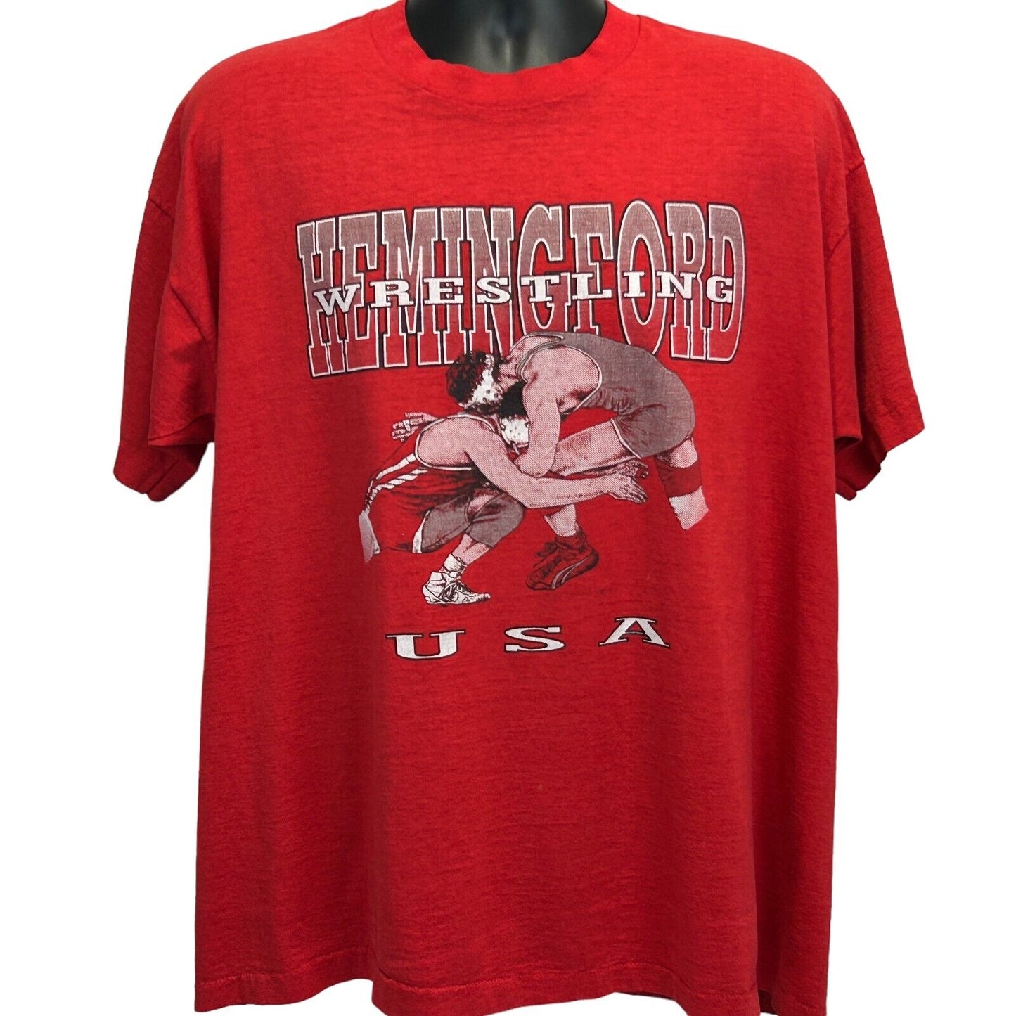 Hemingford Wrestling T Shirt XXL 2XL Vintage 90s Nebraska High School Mens Red