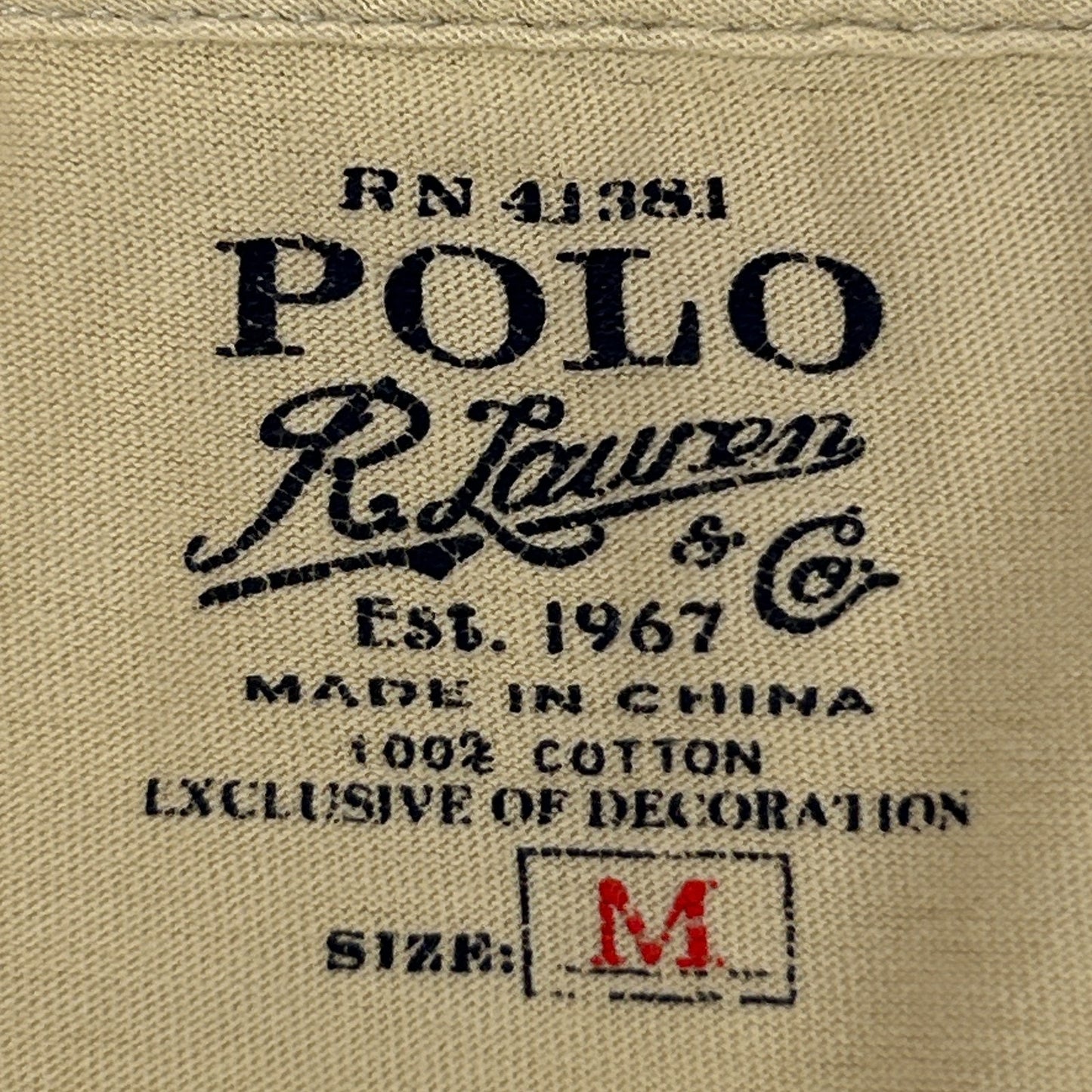 Distressed Polo Ralph Lauren T Shirt Mens M Medium Beige V Neck Short Sleeve Tee