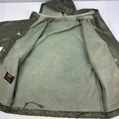 Vintage 60s 70s Stearns Dry Wear Raincoat Jacket Hooded USA Made Green M Medium - Neon Vintage