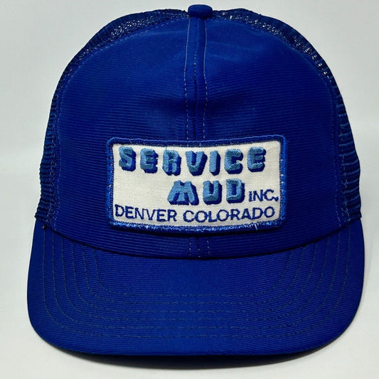 Vintage Service Mud Inc Denver Trucker Hat Cap Blue 80s Colorado Snapback USA - Neon Vintage
