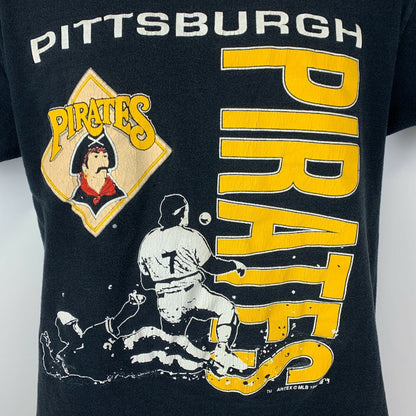 Vintage 90s Pittsburgh Pirates T Shirt MLB Baseball Flip Cuffs Black M Medium