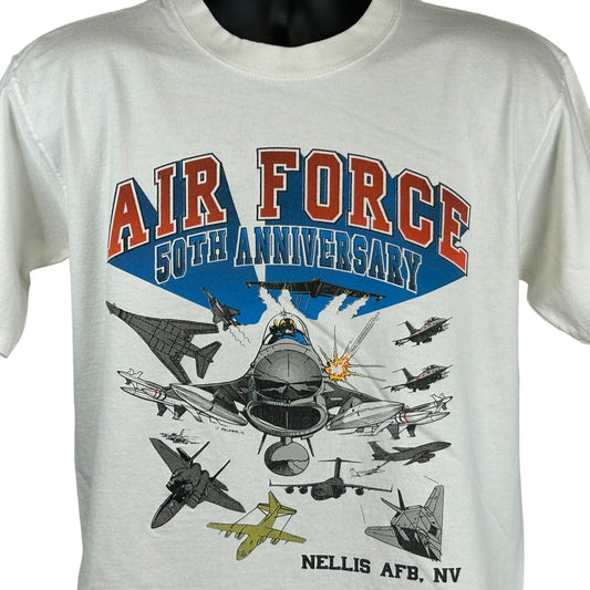 Air Force Nellis AFB Vintage 90s T Shirt Medium 50th USAF NV Base USA Mens White