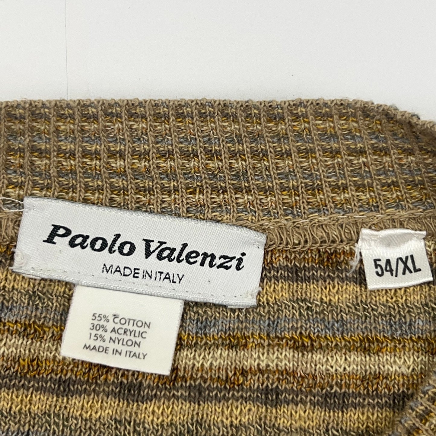 Paolo Valenzi Sweater L Large Made in Italy Beige Knit Cotton Acrylic Nylon