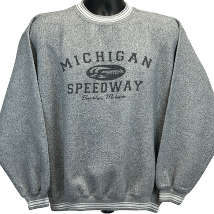 Michigan Speedway Vintage Sweatshirt Large 90s MIS NASCAR Sweater Mens Gray