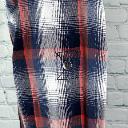 Rock & Republic Button Front Shirt Roll Tab Long Sleeve Plaid Red Mens S Small