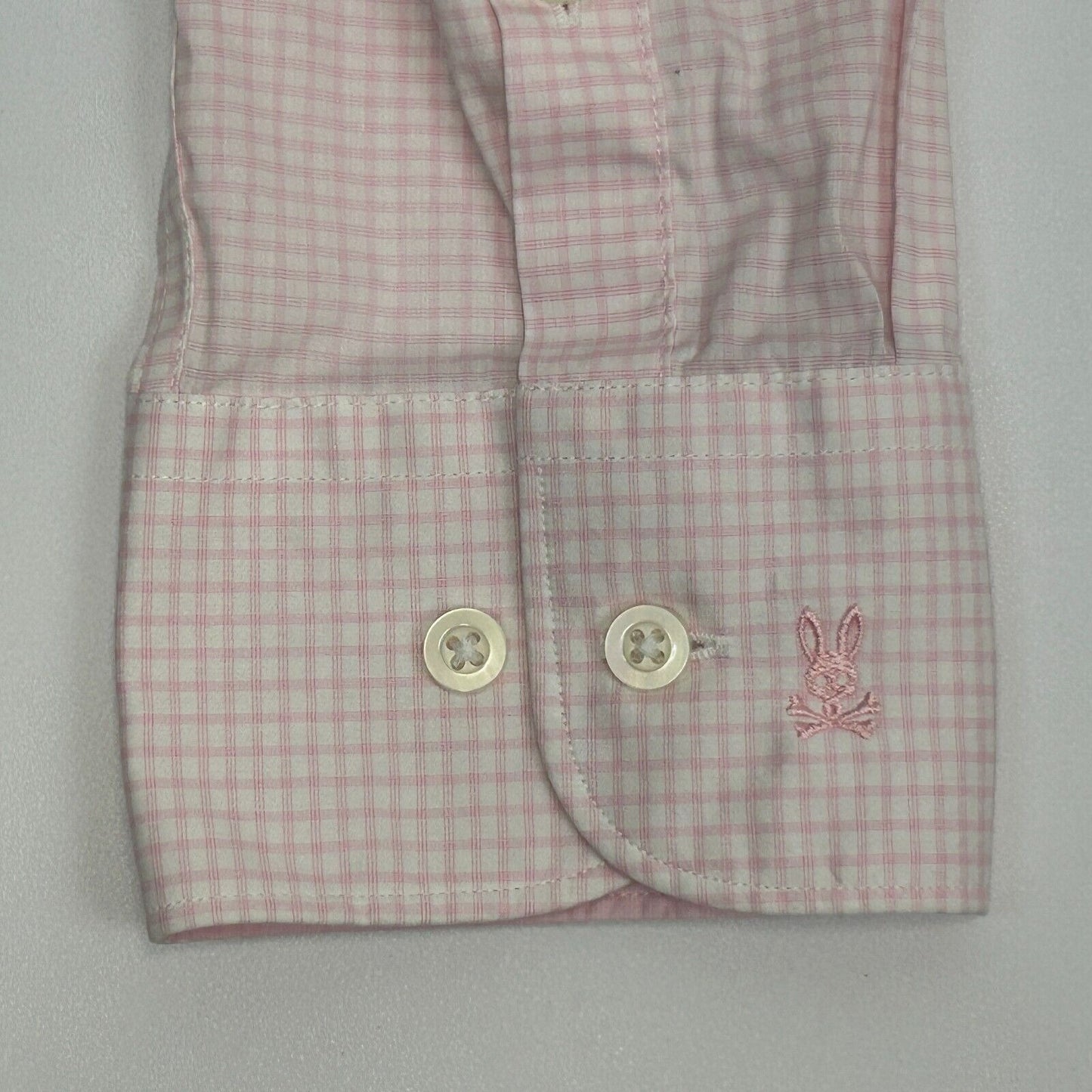 Camisa de vestir con botones al frente de Psycho Bunny, talla grande 16 1/2 32-33, a cuadros, para hombre, color rosa