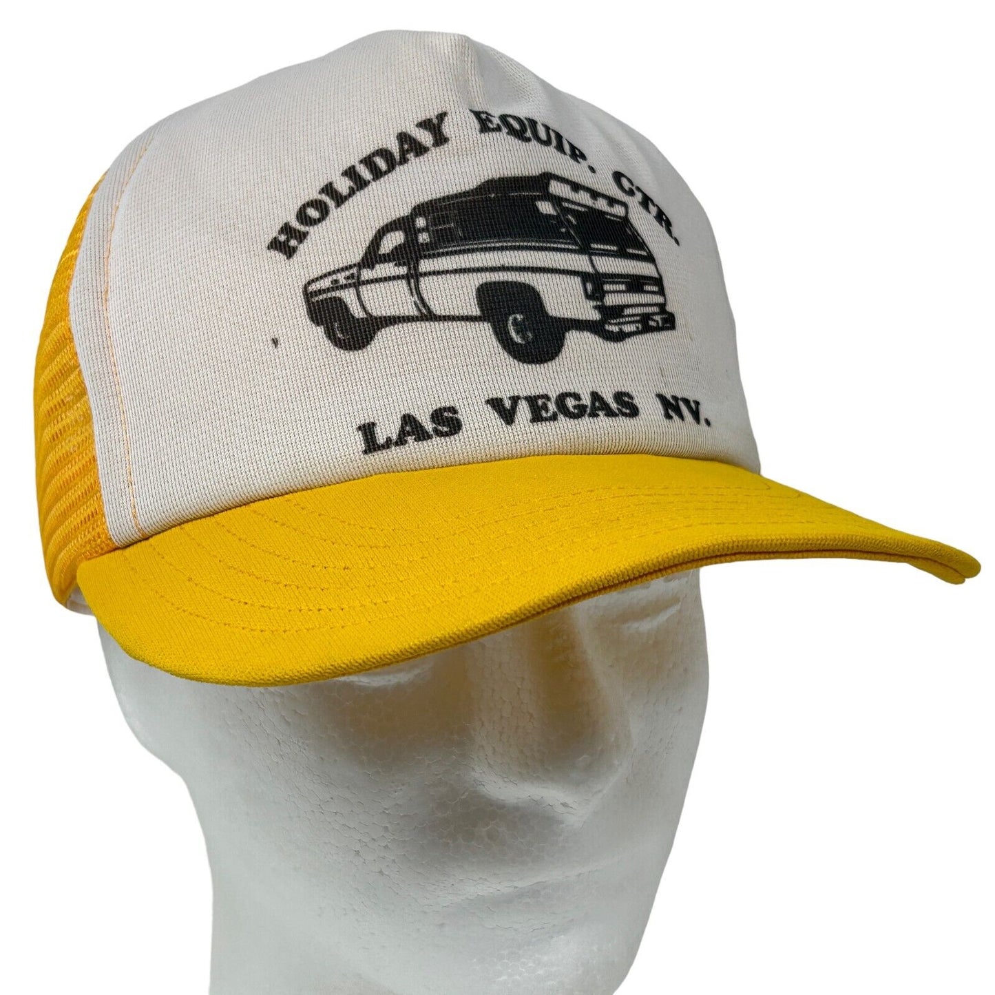 Gorra de béisbol de malla amarilla con diseño de camioneta pickup vintage de los años 80 y gorra de camionero Las Vegas Camper