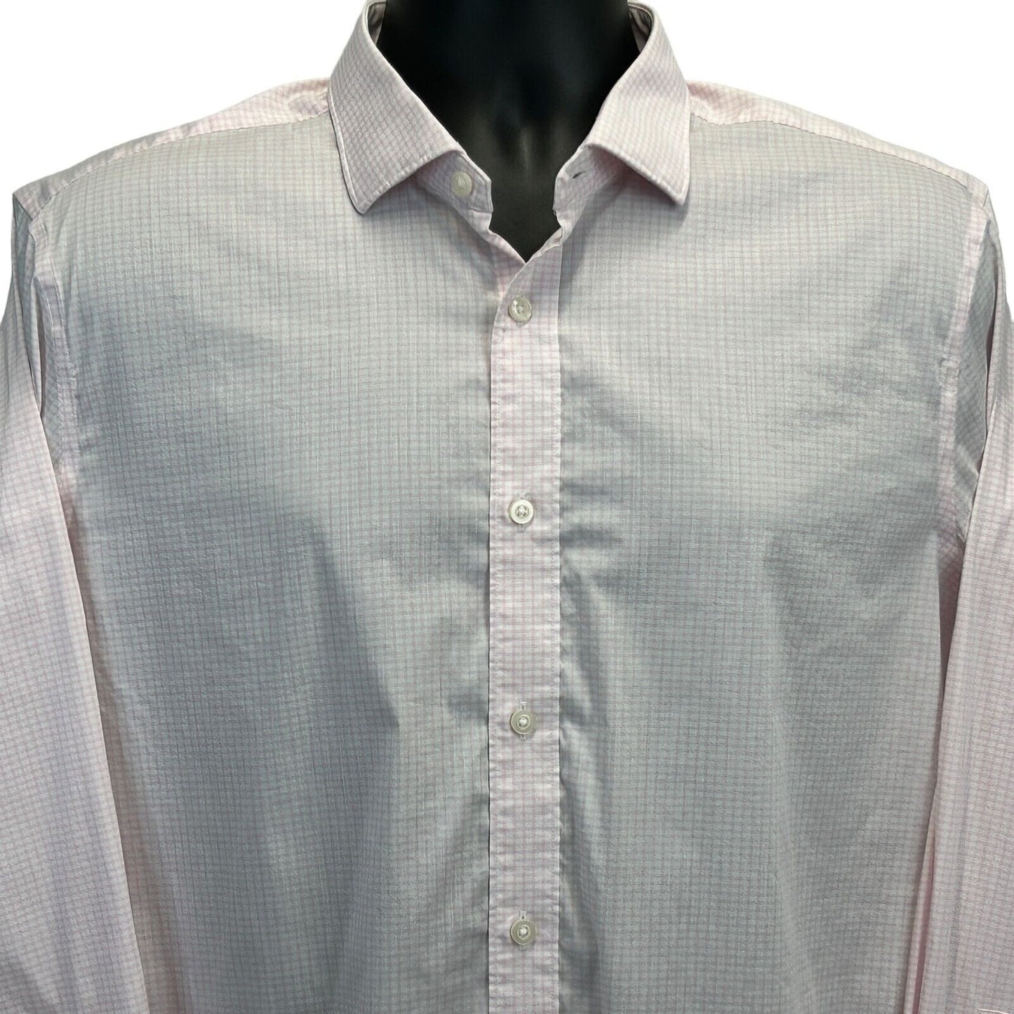 Psycho Bunny Button Front Dress Shirt Large 16 1/2 32-33 Checkered Mens Pink