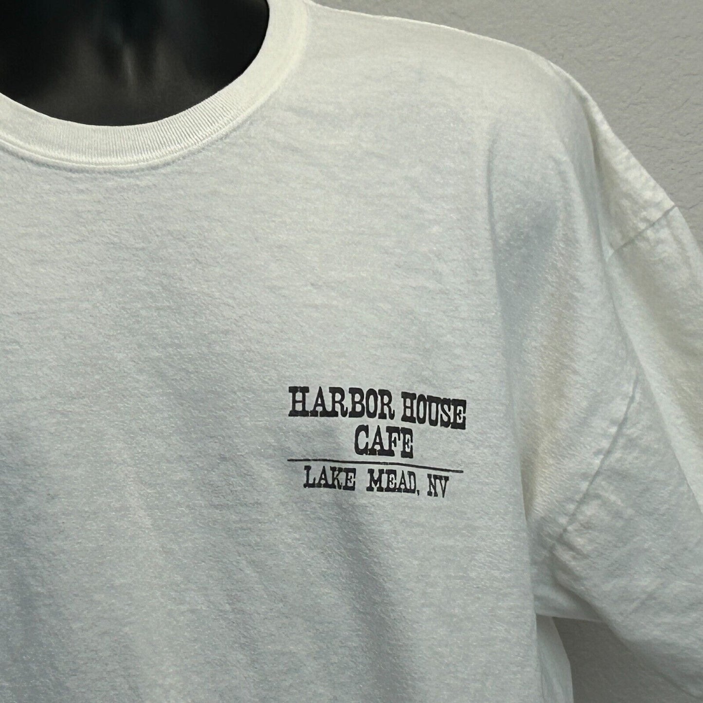 Camiseta Dry Heat Saloon Lake Mead para hombre, talla 2XL, camiseta Harbor House Cafe Nevada, color blanco