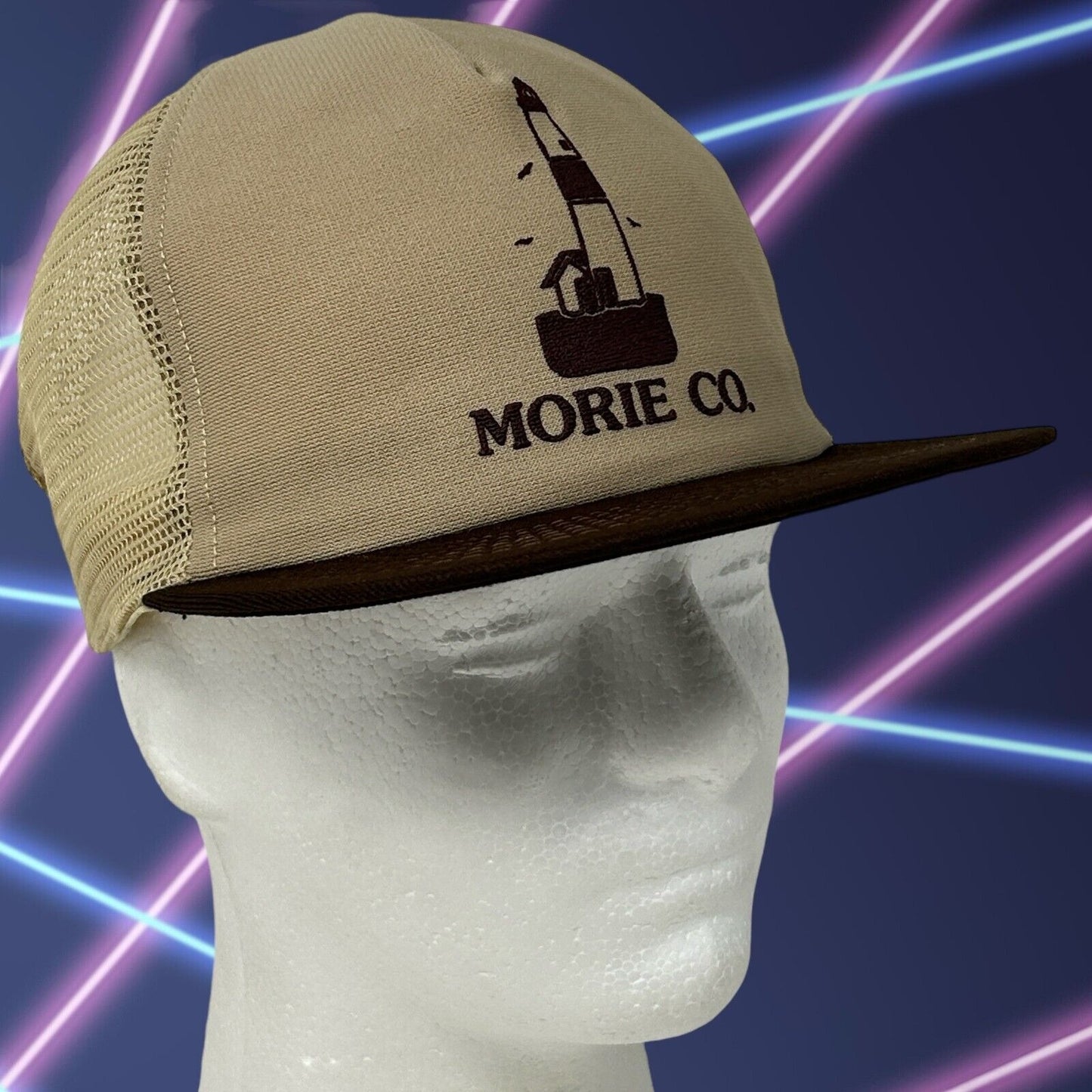 Vintage The Morie Company Trucker Hat Baseball Cap Lighthouse Snapback Beige